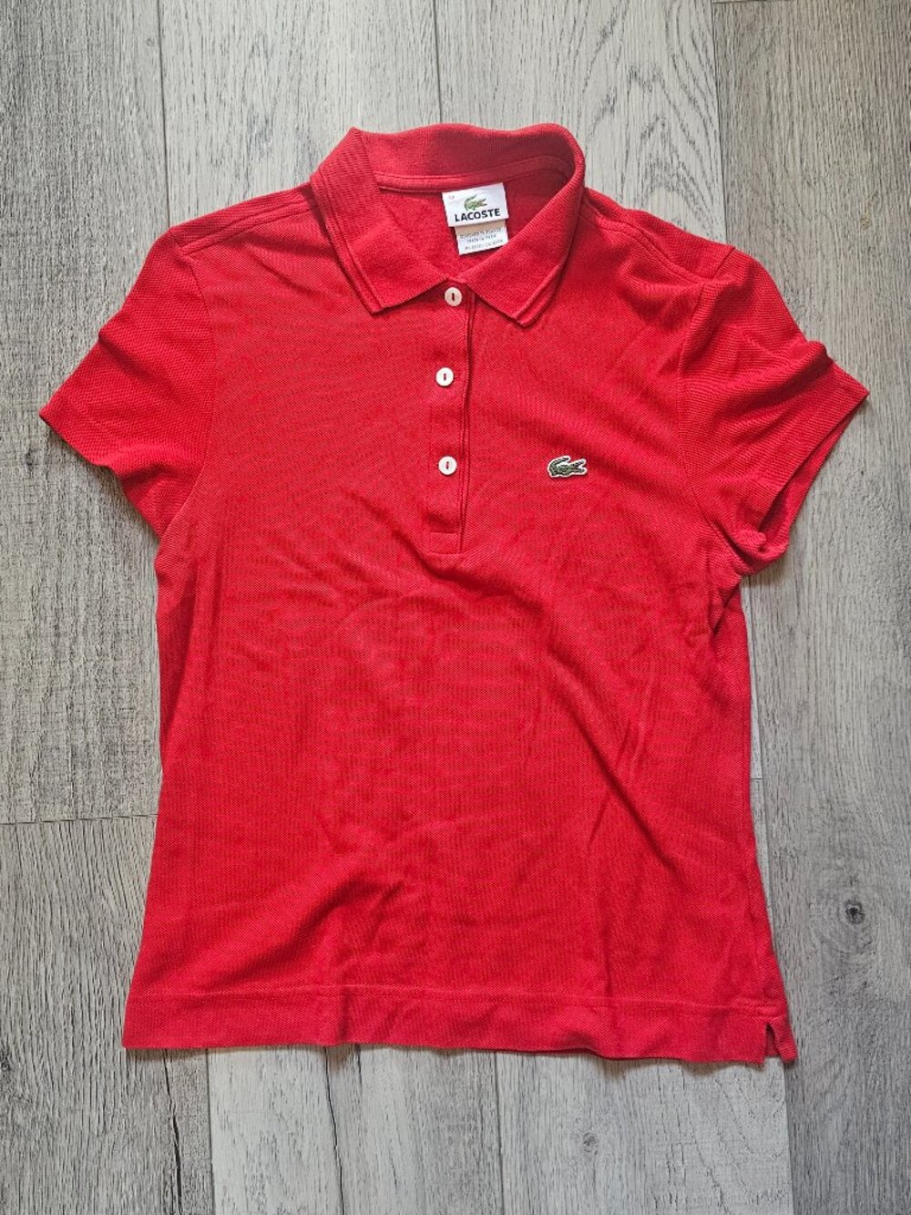 Lacoste Women's Short Sleeve Piqué Polo Shirt • Solid Red • Size 38 (US M)